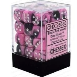 Gemini Black-Pink/white Block 12mm D6 Dice (36 Dice) By Chessex