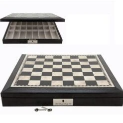 Chess Set Brass Titanium Cap Staunton On 18 Inch Black & White Leather By Dal Rossi -Board Game Store 06f43c74 87e5 4634 a3c0 9a34290ff5da