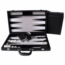 Backgammon 18 Inch Black Leather Case By Dal Rossi