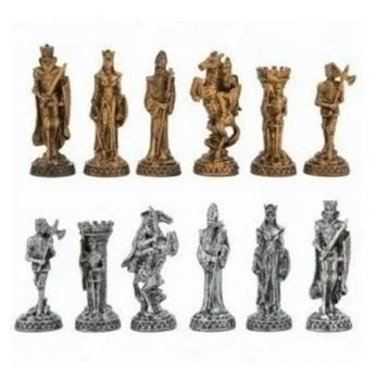 Chess Set Medieval Knights Pewter On 18 Inch Walnut Gloss Leather Board By Dal Rossi 4 Chess Set Medieval Knights Pewter On 18 Inch Walnut Gloss Leather Board By Dal Rossi - Image 2
