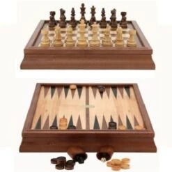 Chess Checkers Backgammon 3 In 1 18 Inch 46 Cm Walnut Box Set By Dal Rossi