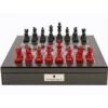 Chess Set Red & Black Wood On 20 Inch Carbon Fibre Chess Board By Dal Rossi