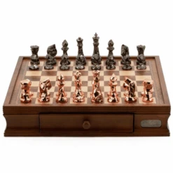 Chess Set Diamond-Cut Copper & Bronze On 20 Inch Walnut Finish Chess Board By Dal Rossi