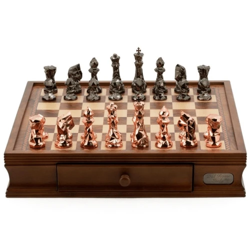 Chess Set Diamond-Cut Copper & Bronze On 20 Inch Walnut Finish Chess Board By Dal Rossi 3 Chess Set Diamond-Cut Copper & Bronze On 20 Inch Walnut Finish Chess Board By Dal Rossi