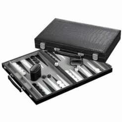 Backgammon 15 Inch Black Crocodile Case By Philos