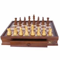 Chess Set Staunton Boxwood/Sheesham 95mm On 16 Inch Walnut Finish Chess Board By Dal Rossi