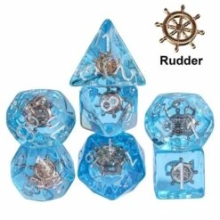 Translucent Ship’s Wheel Blue/White Filled 7-Die Set