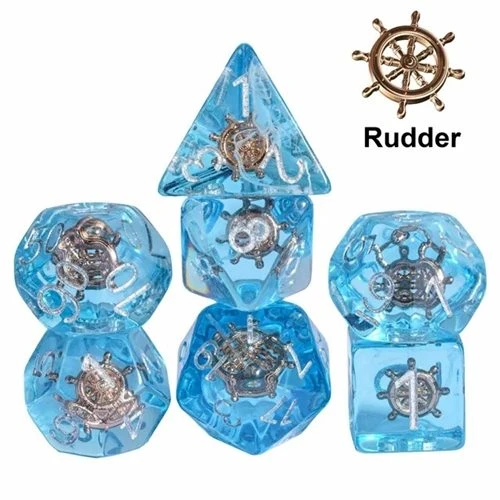 Translucent Ship’s Wheel Blue/White Filled 7-Die Set 3 Translucent Ship’s Wheel Blue/White Filled 7-Die Set