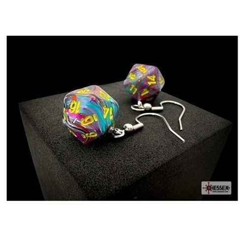 Hook Earrings Festive Mosaic Mini-Poly D20 Pair 4 Hook Earrings Festive Mosaic Mini-Poly D20 Pair - Image 2