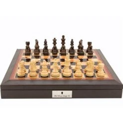 Chess Set Staunton Boxwood/Sheesham 85mm On 18 Inch Walnut Gloss Leather Board By Dal Rossi
