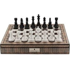Chess Set Black & White On 20 Inch Mosaic Chess Board By Dal Rossi