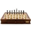Chess Set Metal Dark Titanium & Gold On 20 Inch Walnut Finish Chess Board By Dal Rossi