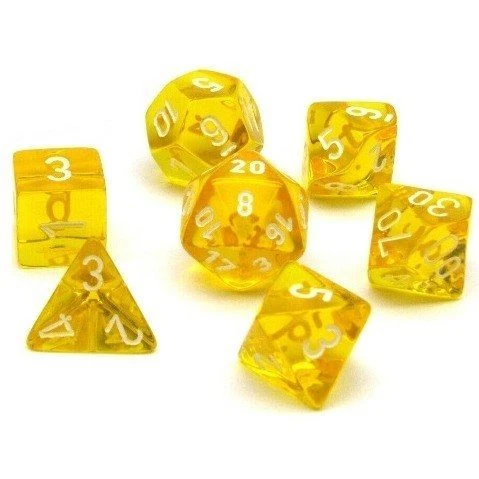Translucent Yellow/White 7-Die Set By Chessex 3 Translucent Yellow/White 7-Die Set By Chessex