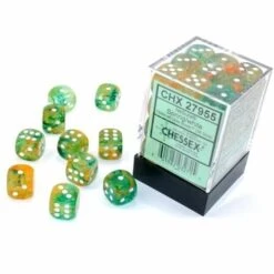 Nebula Spring/White 12mm D6 Dice Block (36 Dice) By Chessex