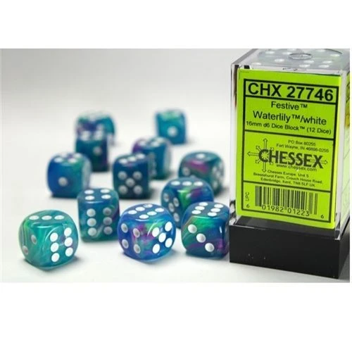Festive Waterlily/White Block 16mm D6 Dice Block (12 Dice) By Chessex 3 Festive Waterlily/White Block 16mm D6 Dice Block (12 Dice) By Chessex