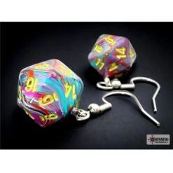 Hook Earrings Festive Mosaic Mini-Poly D20 Pair