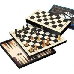 Chess Checkers Backgammon 3 In 1 10.5 Inch Wood By Philos