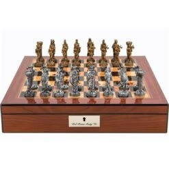 Chess Set Medieval Knights Pewter On 20 Inch Walnut Gloss Chess Board By Dal Rossi