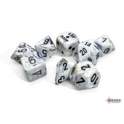 Marble Calcite/Black Or Blue Polyhedral 8 Dice Set