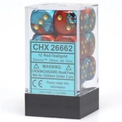 Gemini Red Teal/Gold Block 16mm D6 Dice Block (12 Dice) By Chessex