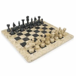 Chess Set Onyx Marble Fossil And Black 12 Inch