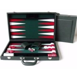 Backgammon 18 Inch Green Leather Case By Dal Rossi