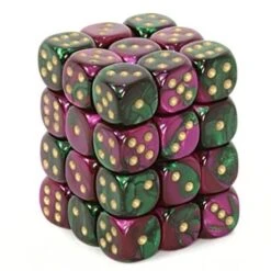 Gemini Green-Purple/Gold 12mm D6 Dice Block (36 Dice) By Chessex