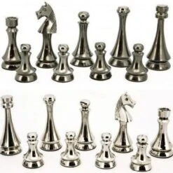 Chess Set Dark Titanium & Silver On 18 Inch Walnut Gloss Leather Board By Dal Rossi -Board Game Store af7bb99e 421a 47cf bd8c e0b84c0bab0e