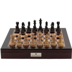 Chess Set Ebony & Wood On 20 Inch Mahogany Chess Board By Dal Rossi