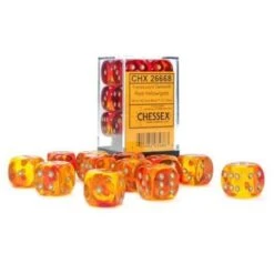 Gemini Translucent Red-Yellow/Gold Block 16mm D6 Dice Block (12 Dice) By Chessex