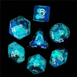 Translucent Glow In The Dark Jellyfish Blue/White/Black Filled 7-Die Set