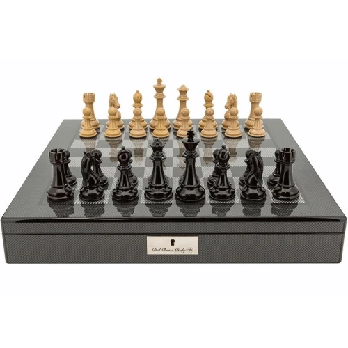 Chess Set Ebony & Wood On 20 Inch Carbon Fibre Chess Board By Dal Rossi 3 Chess Set Ebony & Wood On 20 Inch Carbon Fibre Chess Board By Dal Rossi