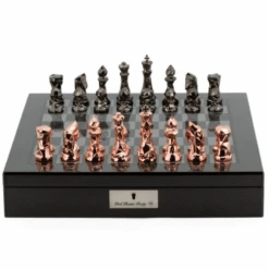 Chess Set Diamond-Cut Copper & Bronze On 20 Inch Carbon Fibre Chess Board By Dal Rossi