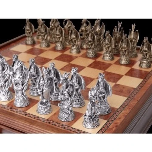 Chess Set Dragon Pewter On 20 Inch Walnut Finish Chess Board By Dal Rossi 6 Chess Set Dragon Pewter On 20 Inch Walnut Finish Chess Board By Dal Rossi - Image 4