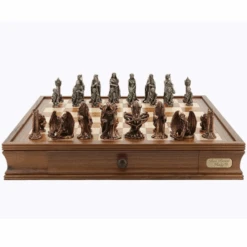 Chess Set Evil Ring On 20 Inch Walnut Finish Chess Board By Dal Rossi