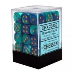 Gemini Blue-Teal/Gold 12mm D6 Dice Block (36 Dice) By Chessex