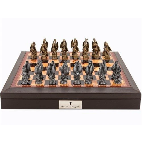 Chess Set Dragon Pewter On 18 Inch Walnut Leather Chess Board By Dal Rossi 3 Chess Set Dragon Pewter On 18 Inch Walnut Leather Chess Board By Dal Rossi